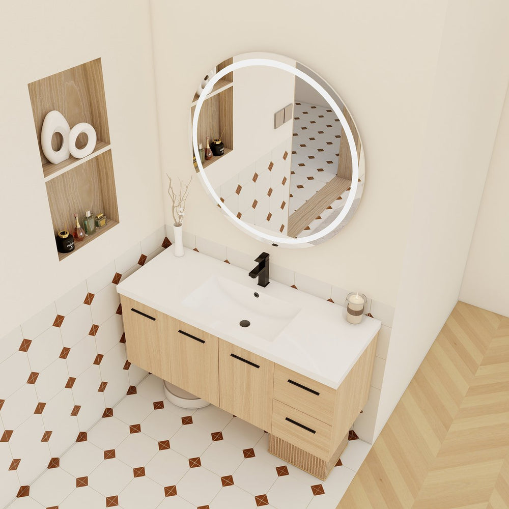 English Elm 48" Light Oak Wall Mounted Bathroom Vanity Modular Cabinet with Gel Coat Sink Top W3450S00088