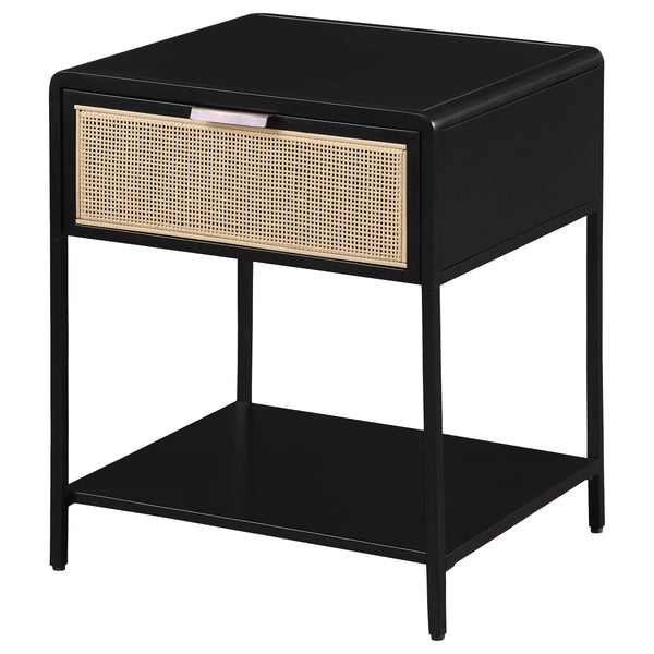 English Elm Duncan Black 1-Drawer Metal Bedside Table with Radio Weave Cane Front, Laminate Top, Modern Charm B062P299871