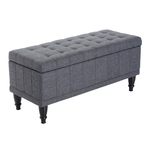 English Elm HOMCOM Linen Storage Ottoman Bench with Lift-Top and Button Tufting, Plush Seat, Durable Wood Frame Grey W2225P217746