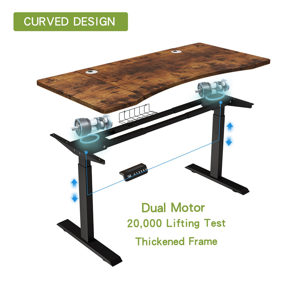 English Elm 63"×30" Dual Motor Electric Standing Desk Rustic Brown Splice Board Home Office W614P431998