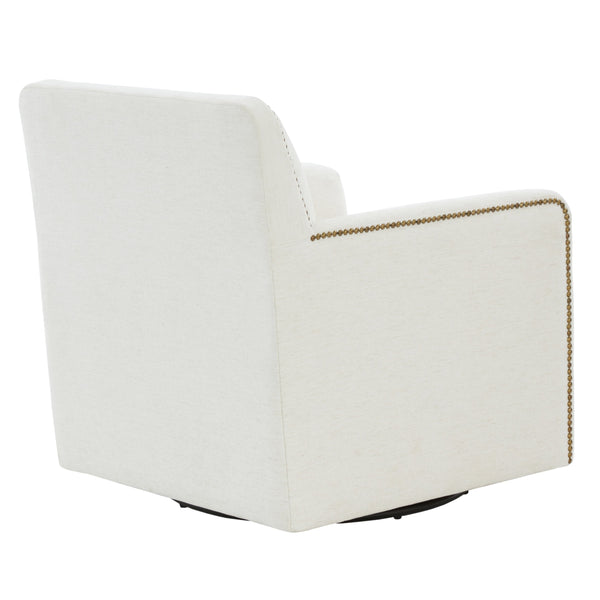 English Elm Torrance Swivel Accent Chair with Antique Brass Nailhead Trim for Modern Living Cream B050P451390
