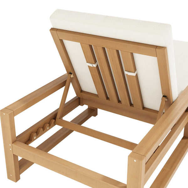English Elm Trexm Outdoor Acacia Wood Chaise Lounge Set Two Adjustable Poolside Reclining Chairs Light Teak TM000013AAD