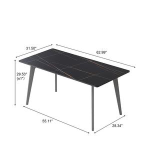 English Elm 62.99" Modern Artificial Stone Dining Table With Black Metal Legs - Sleek Design For 6 People P1 W1535S00522-GIGA