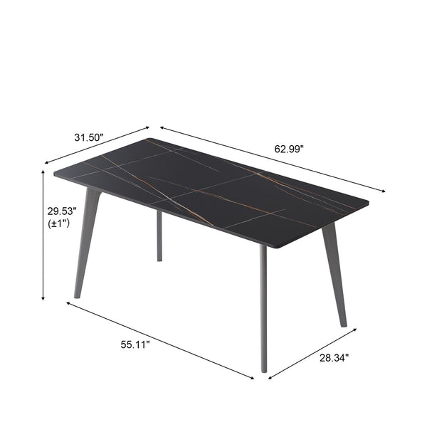 English Elm 62.99" Modern Artificial Stone Dining Table With Black Metal Legs - Sleek Design For 6 People P1 W1535S00522-GIGA