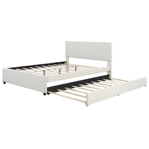 English Elm Queen Linen Upholstered Platform Bed with Brick Textured Headboard and Pull Out Trundle SF000004AAA-1