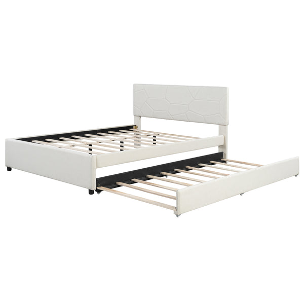 English Elm Queen Linen Upholstered Platform Bed with Brick Textured Headboard and Pull Out Trundle SF000004AAA-1