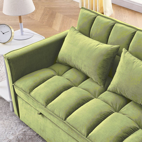 English Elm Sleeper Velvet Convertible Sofa Bed 3-in-1 Recliner 2-Seater Sectional with Pillows & Side Pockets Green W1853P255670