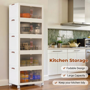 English Elm 4-Tier Foldable Storage Cabinet — Heavy-Duty PP Plastic Organizer, Tool-Free Assembly, Space-Saving Durable Solution for Closet, Dorms, Garage T3950P401149