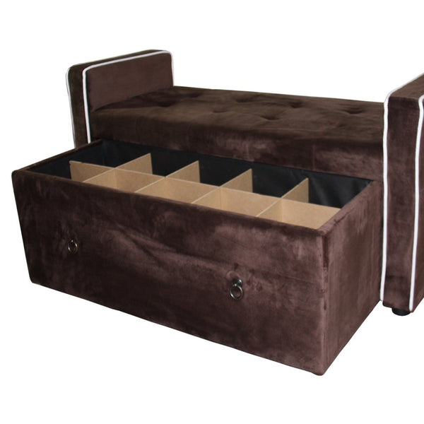 English Elm 22" 22" Shoe Storage Bench Brown Suede with Detachable Divider, Armrest Pouch, 6-Slot Organized Seating 45x19x23 B072116493