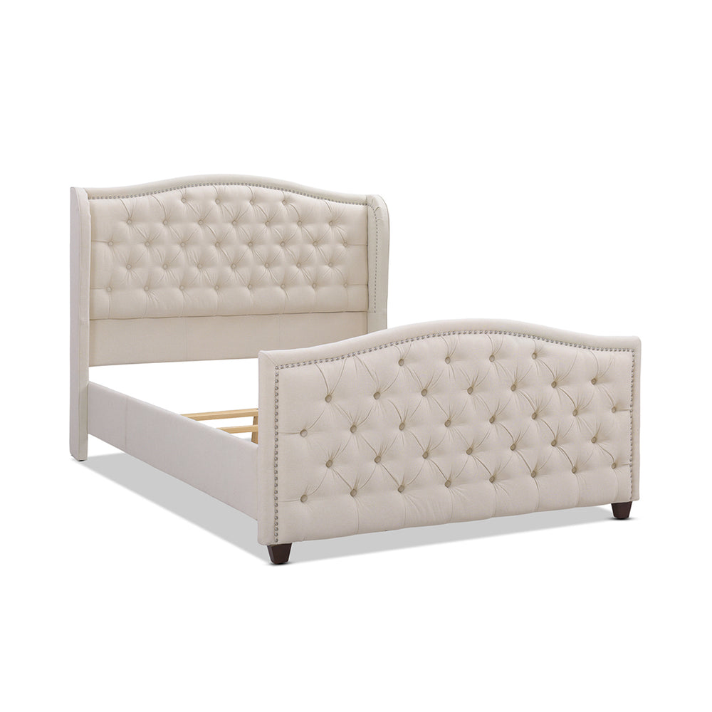 English Elm Jennifer Taylor Home - Marcella Upholstered Shelter Headboard Bed Set - Queen Size In Sky Neutral Beige For Timeless Elegance B2719P238219