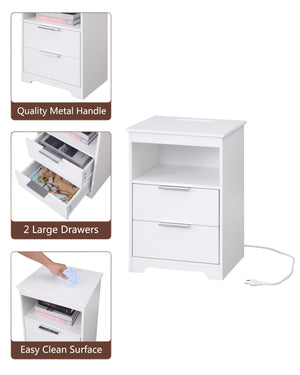 English Elm Nightstand with Drawer | 3-Tier Modern Bedside Table with Hidden Drawer, Open Shelves, Sturdy Build White 25.9 L x 16.7 W x 5.5 H W3151P345813