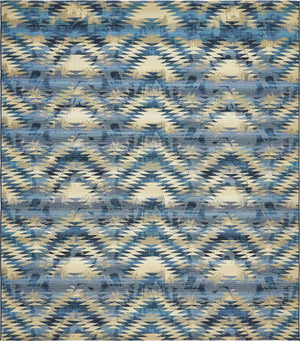 Unique Loom Outdoor Modern Aztec Machine Made Geometric Rug Blue, Ivory/Navy Blue/Black 10' 0" x 12' 2"