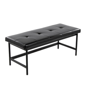 English Elm Bench Upholstered in Faux Leather with Powder Coated Frame for Bedroom or Entryway B202S02134