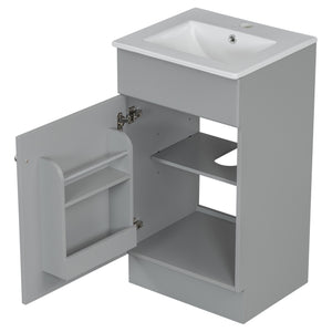 English Elm [video] Compact Sage Green Bathroom Vanity with Ceramic Sink Soft Close Cabinet Grey N759P237932E