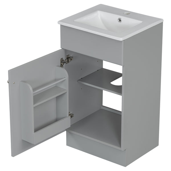 English Elm [video] Compact Sage Green Bathroom Vanity with Ceramic Sink Soft Close Cabinet Grey N759P237932E