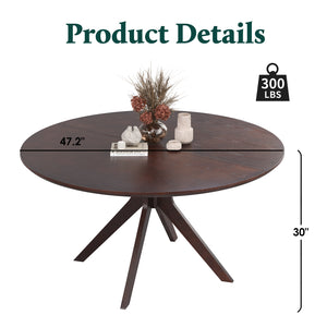 English Elm 47" Round Wood Dining Table Seats Six with Industrial Metal Base for Modern Homes T3623P437354