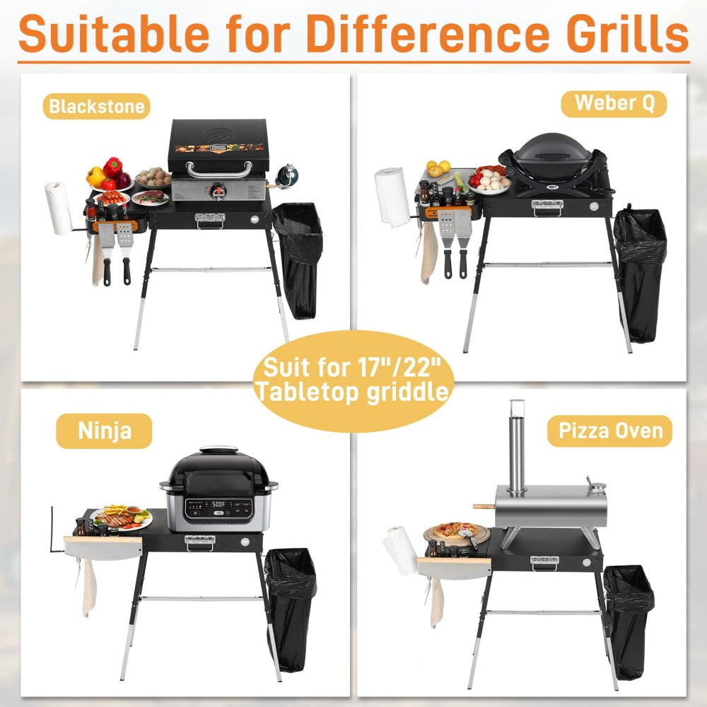 English Elm Outdoor Folding Metal Grill Station Table with Built-in Organizers and 300 Lb Capacity W2181P481715