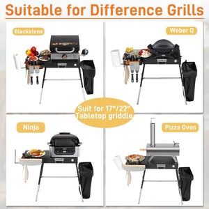 English Elm Outdoor Folding Metal Grill Station Table with Built-in Organizers and 300 Lb Capacity W2181P481715