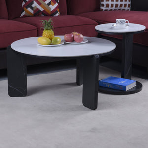 English Elm Set of 2 Round Sintered Stone Nesting Tables Sleek Modern Accent for Living Rooms W2899P405896