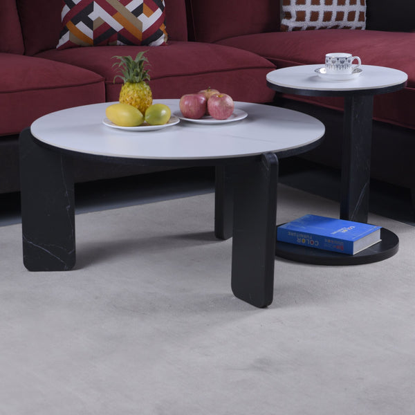 English Elm Set of 2 Round Sintered Stone Nesting Tables Sleek Modern Accent for Living Rooms W2899P405896