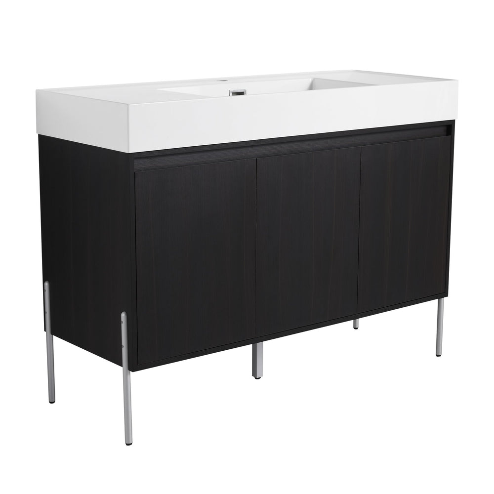 English Elm 48" Freestanding Bathroom Vanity with Resin Sink and Spacious Cabinet, Soft-Close Doors, Durable Finish Dark Oak W1972S00015