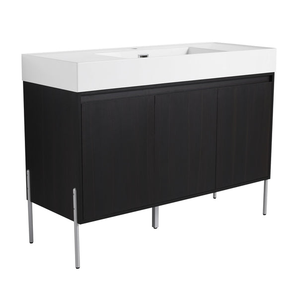 English Elm 48" Freestanding Bathroom Vanity with Resin Sink and Spacious Cabinet, Soft-Close Doors, Durable Finish Dark Oak W1972S00015