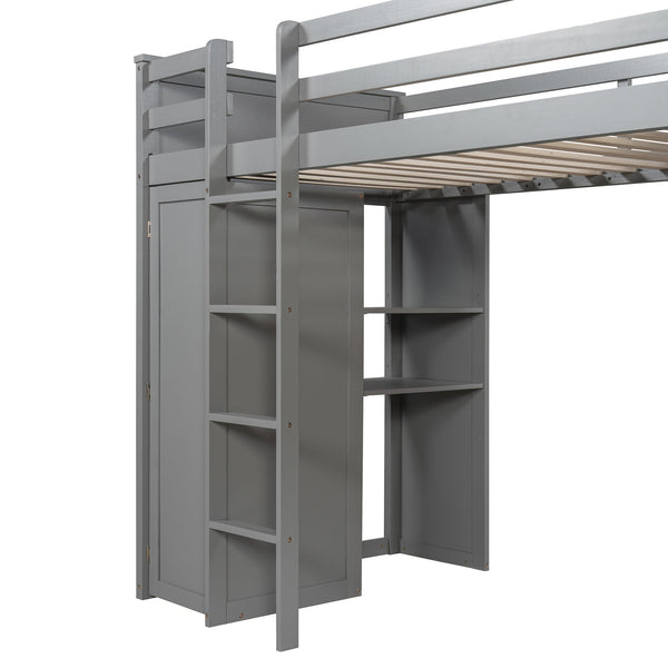English Elm Twin Loft Bed System with Wardrobe Desk and Shelving for Kids Shared Bedroom Gray LT000820AAE-1