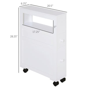 English Elm HOMCOM Slim Rolling Bathroom Cabinet with Shelf & 2 Drawers, Locking Wheels, MDF 6.25"x20.5"x28.25" W2225P216996