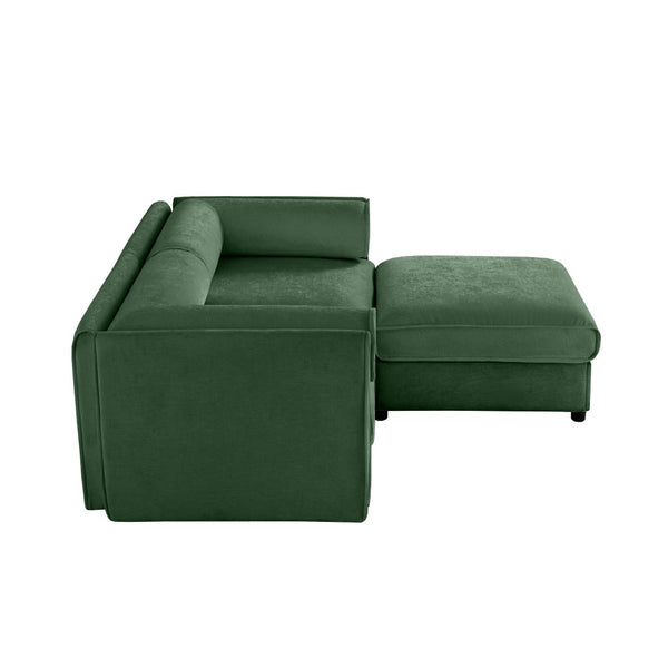 English Elm Stylish Green Chenille Loveseat With Ottoman Storage – Modern, Ergonomic, & Modular Design For Comfort W714S01058-GIGA