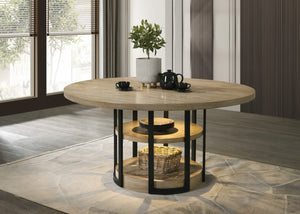 English Elm Elena Round Oak Veneer Dining Table Seats Six with Led Base and Open Shelving B2749S00253