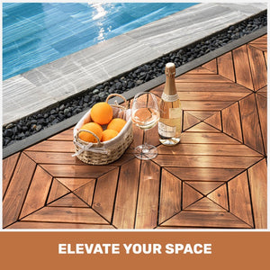 English Elm 27 Piece Acacia Hardwood Interlocking Patio Tiles Snap Together Outdoor Decking W2391P429280