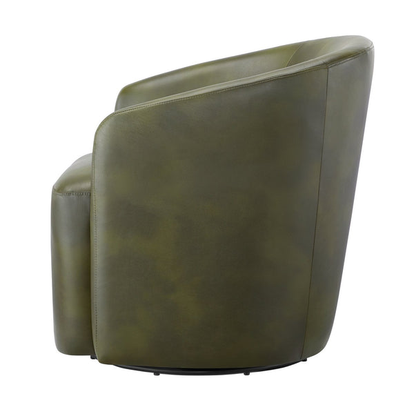 English Elm Ardena Fern Green Faux Leather Swivel Barrel Chair with Pocket Coil Seat, 360° Swivel, Compact Chic B050P322597
