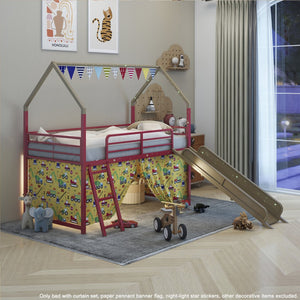English Elm Jack Metal Junior Loft Bed With Slide & Superhero Curtains – Space-Saving Fun For Kids' Rooms! B083P354667