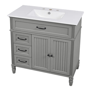 English Elm Christopher Knight Home® - 36" Bathroom Vanity with Sink - Freestanding Ceramic Top, Soft-Close Doors & Drawers, Robust Craftsmanship Grey N759P340019E