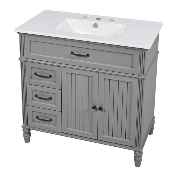English Elm Christopher Knight Home® - 36" Bathroom Vanity with Sink - Freestanding Ceramic Top, Soft-Close Doors & Drawers, Robust Craftsmanship Grey N759P340019E