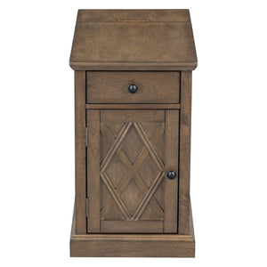 English Elm U-can Acacia Wood End Table with Usb Charging Station Drawer and Cabinet Storage Antique Brown N724P353565D