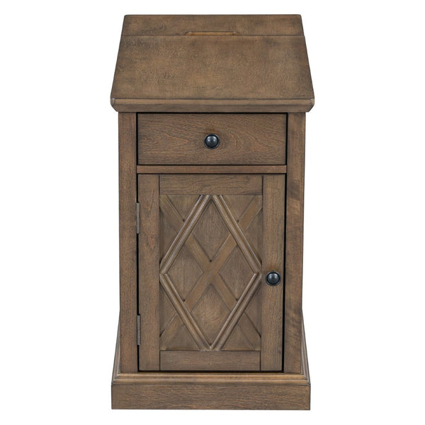 English Elm U-can Acacia Wood End Table with Usb Charging Station Drawer and Cabinet Storage Antique Brown N724P353565D