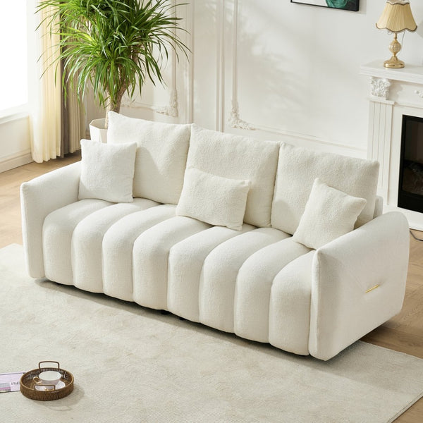 English Elm 78 Inch Teddy Velvet Sofa Solid Wood Frame Plush 3 Seat Living Room Couch W2564S00046
