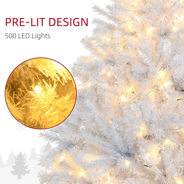 English Elm Homcom 7.5Ft Prelit White Christmas Tree With 500 Led Lights, 1518 Branches, Easy Setup & Storage W2225P217082