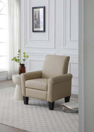 English Elm Vineland High Back Faux Leather Accent Chair with Tailored Piping for Modern Living Beige B078P497925