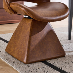 English Elm The Swivel Dining Chair with Hollow Cutout Back Faux Leather Hardwood Frame Modern Brown W3612P436512