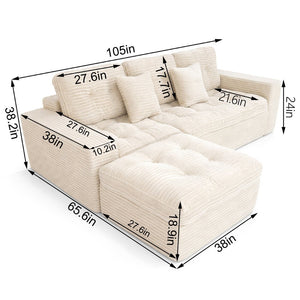 English Elm Modular Cloud Sectional Sofa with Ottoman Faux Fur Velvet Plush Living Room Couch W5502S00007