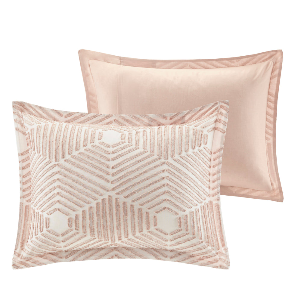 English Elm Full/Queen Ellipse Cotton Jacquard Duvet Cover Set Blush Geometric Textured Reversible, OEKO‑TEX Certified B035129133