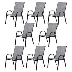 English Elm 8 Piece Stackable Outdoor Chairs Powder Coated Steel Textilene Mesh High Back Patio Set W640P417200
