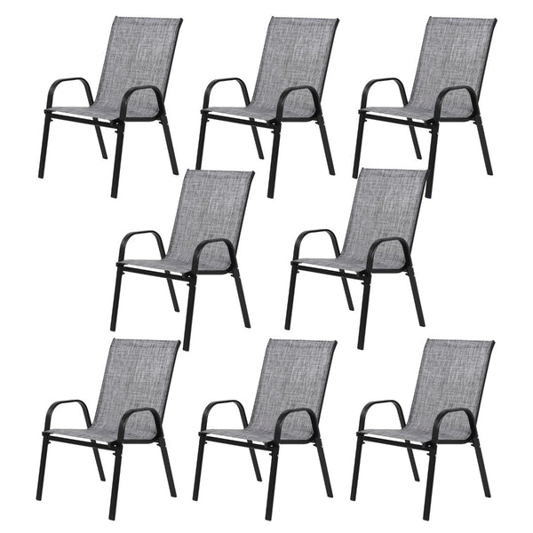 English Elm 8 Piece Stackable Outdoor Chairs Powder Coated Steel Textilene Mesh High Back Patio Set W640P417200