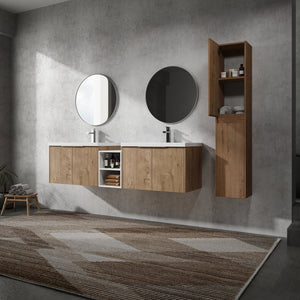 English Elm 72" Modern Wall-Mounted Bathroom Vanity Set With Soft-Close Doors, Resin Sinks & Extra Storage Space W999S00232