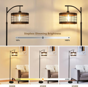 English Elm Arc Floor Lamp Solid Wood Iron Shade Dimmable Led Industrial Farmhouse Living Room W2738P448394