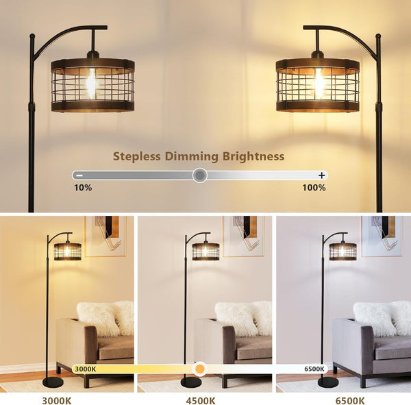 English Elm Arc Floor Lamp Solid Wood Iron Shade Dimmable Led Industrial Farmhouse Living Room W2738P448394