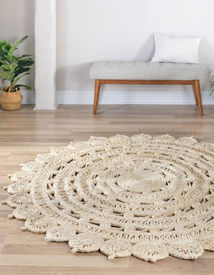 Unique Loom Braided Jute Punita Hand Braided Novelty Rug Ivory,  5' 1" x 5' 1"