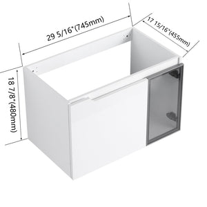 English Elm 30" Floating Bathroom Vanity Glossy White Plywood with Frosted Glass Soft Close Doors W999P387159